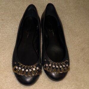 Jessica Simpson Elegant Black and Gold Women's Flats